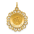 14k Polished and Satin Solid Saint Christopher Medal Scalloped Edge Round Charm, 24 x 17.5 mm