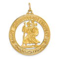 14k Polished and Satin Solid Large Cut-out St. Christopher Medal Round Pendant, 38 x 30 mm