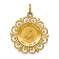 14k Polished and Satin Solid Saint Anthony Medal with Scalloped Edge Charm, 25 x 19 mm