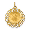 14k Polished and Satin Solid Saint Francis of Assisi Medal Scalloped Edge Round Pendant, 26 x 19 mm