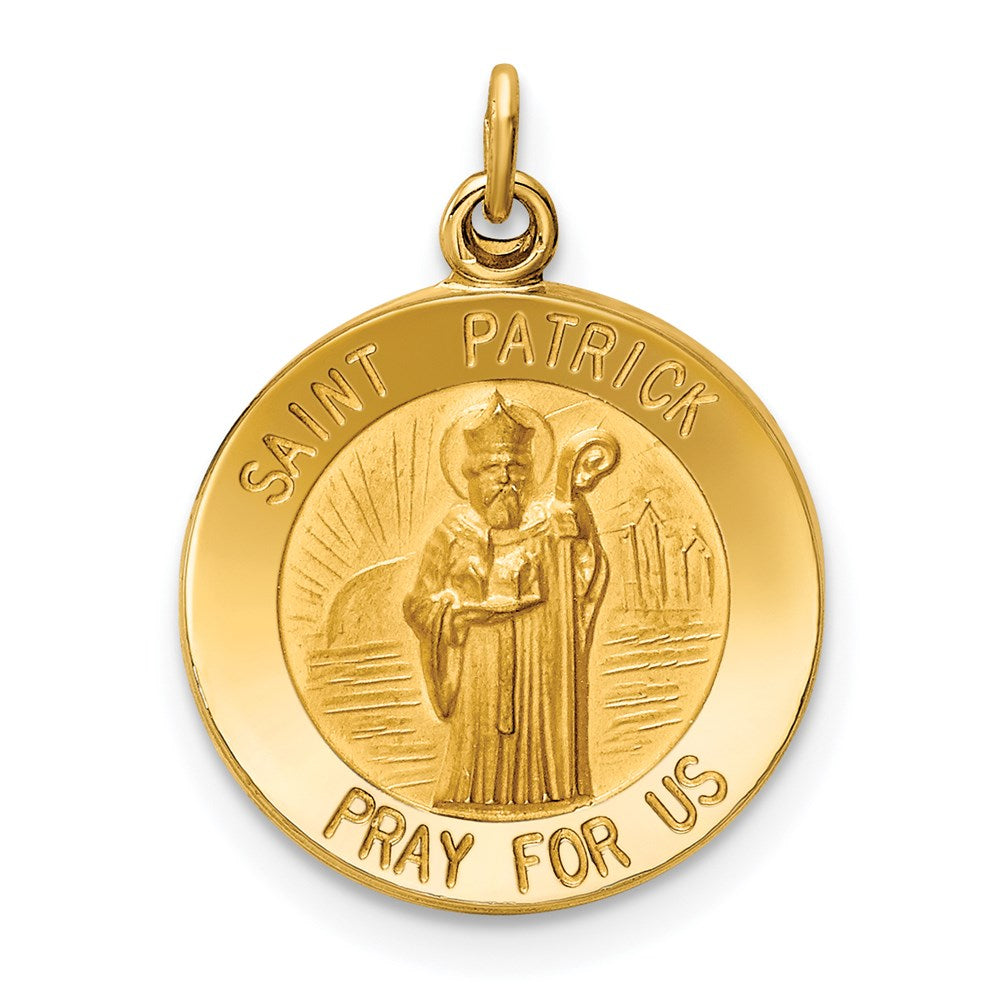 14k Polished and Satin Solid Saint Patrick Medal Round Charm, 23 x 15 mm