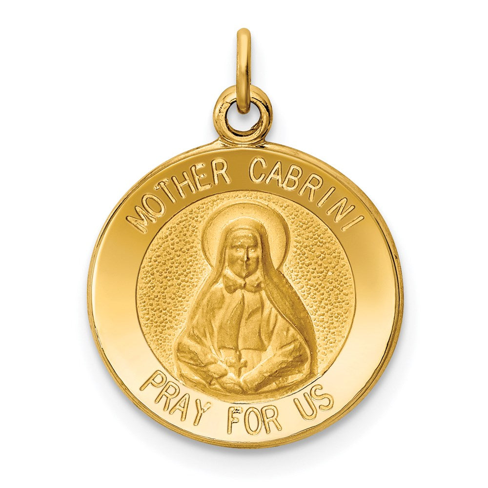 14k Polished and Satin Solid Mother Cabrini Medal Round Charm, 19.65 x 15 mm