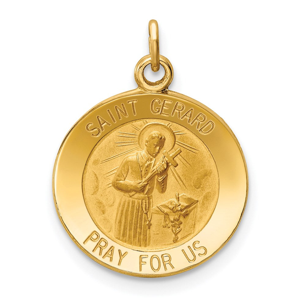 14k Polished and Satin Solid Saint Gerard Medal Round Charm, 19.5 x 14.5 mm