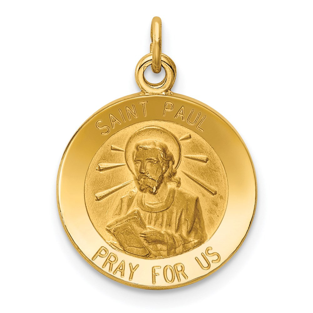 14k Polished and Satin Solid Saint Paul Medal Round Charm, 23 x 15 mm