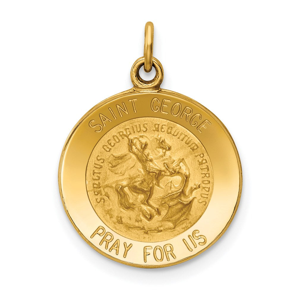 14k Polished and Satin Solid Saint George Medal Round Charm, 20 x 15 mm