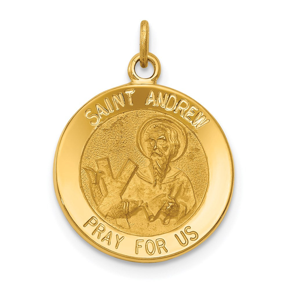 14k Polished and Satin Solid Saint Andrew Medal Charm, 20.2 x 15 mm