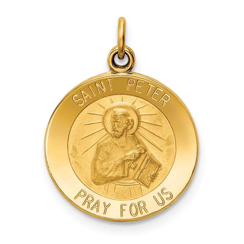 14k Polished and Satin Solid Saint Peter Medal Round Charm, 23 x 15 mm