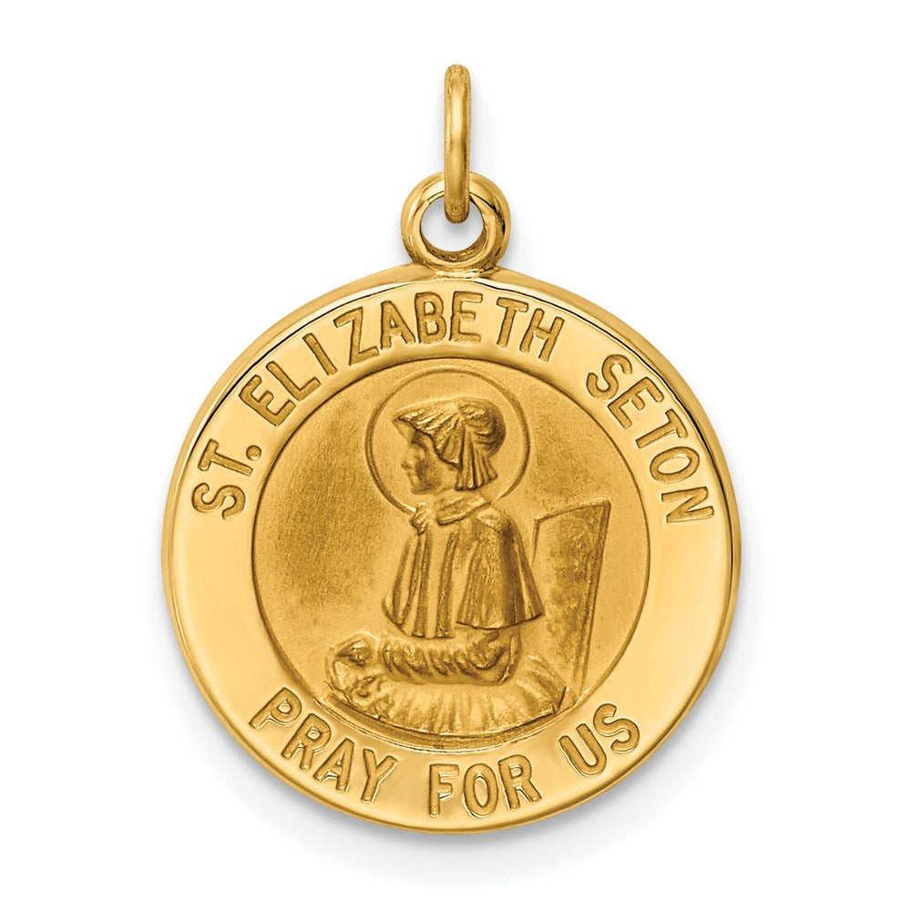 14k Polished and Satin Solid Saint Elizabeth Seton Medal Round Charm, 20 x 15 mm
