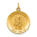 14k Polished and Satin Solid Saint Roch Medal Round Charm, 23 x 15 mm