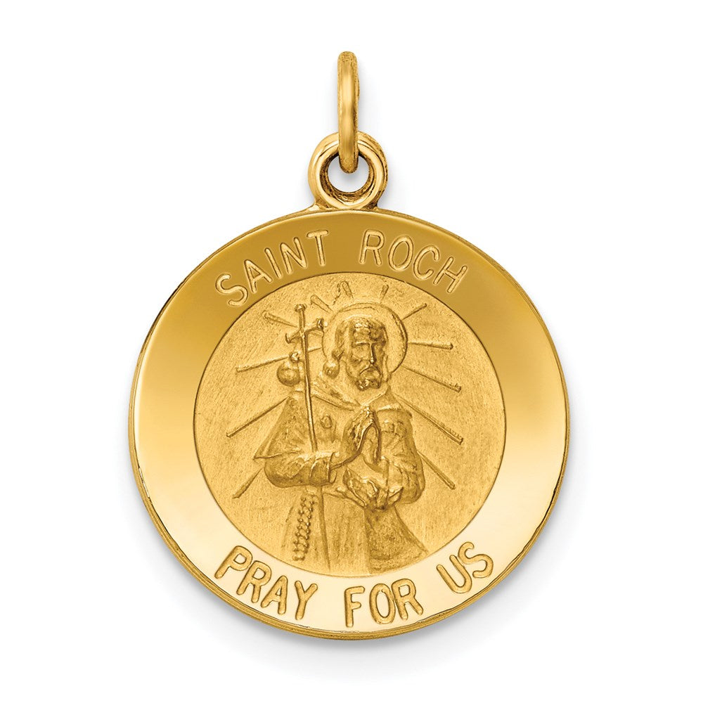 14k Polished and Satin Solid Saint Roch Medal Round Charm, 23 x 15 mm