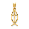 14k Cross Ichthus Fish Pendant, 25 x 8 mm