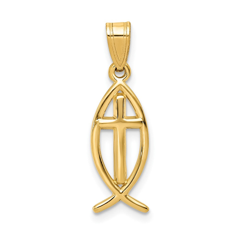 14k Cross Ichthus Fish Pendant, 25 x 8 mm