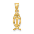 14k Cross Ichthus Fish Charm, 21 x 7 mm