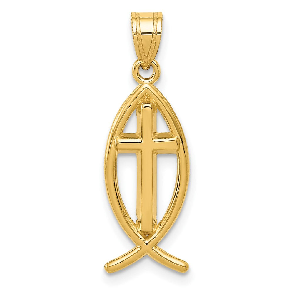 14k Cross Ichthus Fish Pendant, 26 x 9 mm
