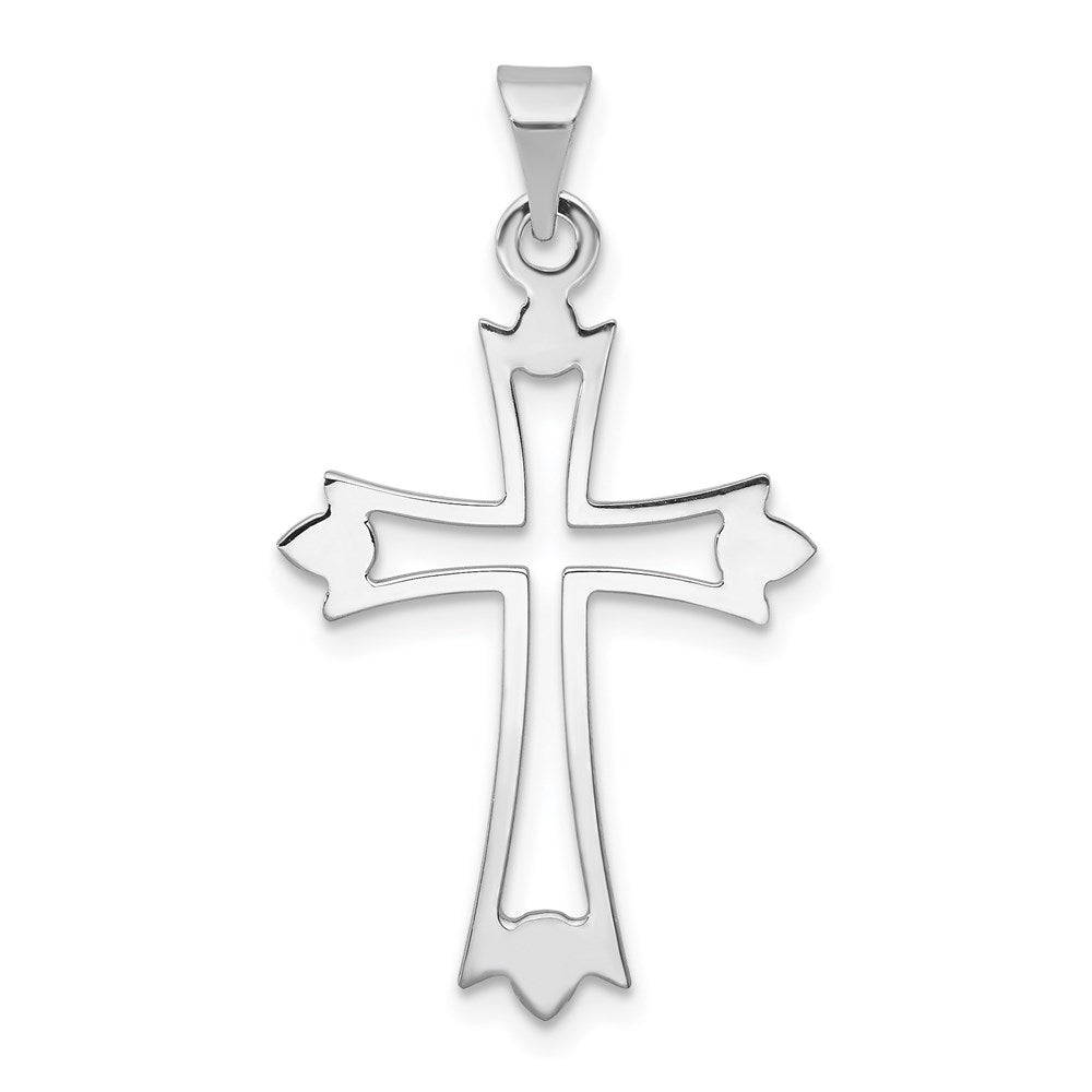 14k White Gold Budded Cross Pendant, 30 x 17 mm