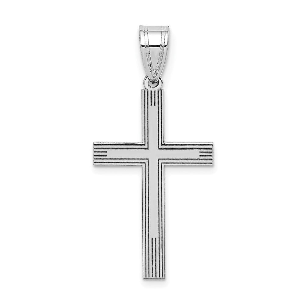 14k White Gold Laser Etched Cross Charm, 25 x 12 mm
