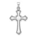 14k White Gold Budded Cross Charm, 28 x 15 mm