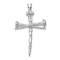 14K White Gold Textured Nail Cross Charm, 42 x 25 mm