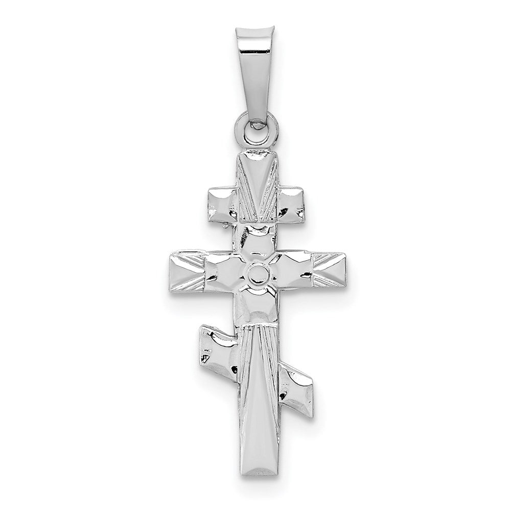 14k White Gold Eastern Orthodox Cross Charm, 27 x 11 mm