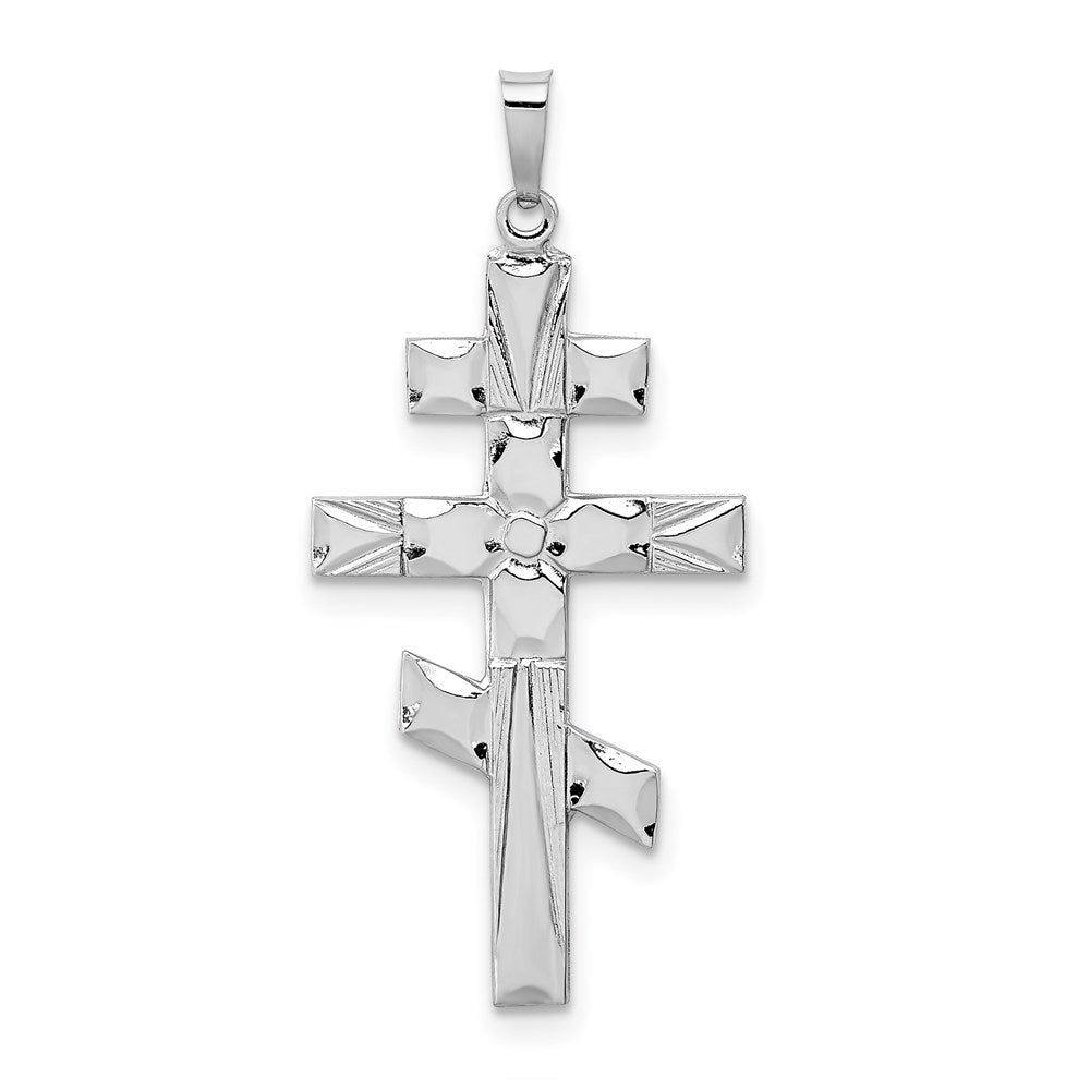 14k White Gold Eastern Orthodox Cross Pendant, 41 x 19 mm