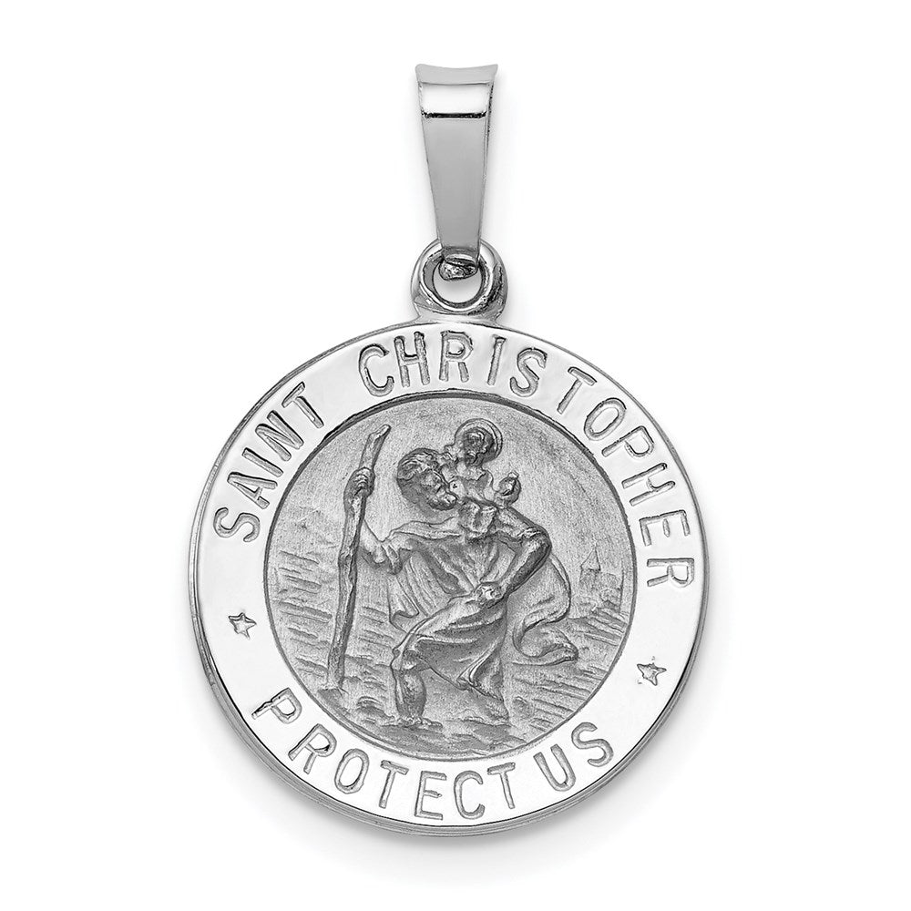 14k White Gold Polished and Satin Solid Saint Christopher Medal Charm, 22 x 14.75 mm