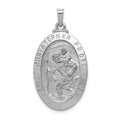 14k White Gold Polished and Satin Solid Saint Christopher Medal Oval Pendant, 34.5 x 18.4 mm