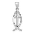 14k White Gold Cross Ichthus Fish Pendant, 26 x 9 mm