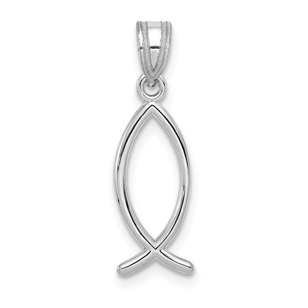 14k White Gold Ichthus Fish Pendant, 23 x 8 mm
