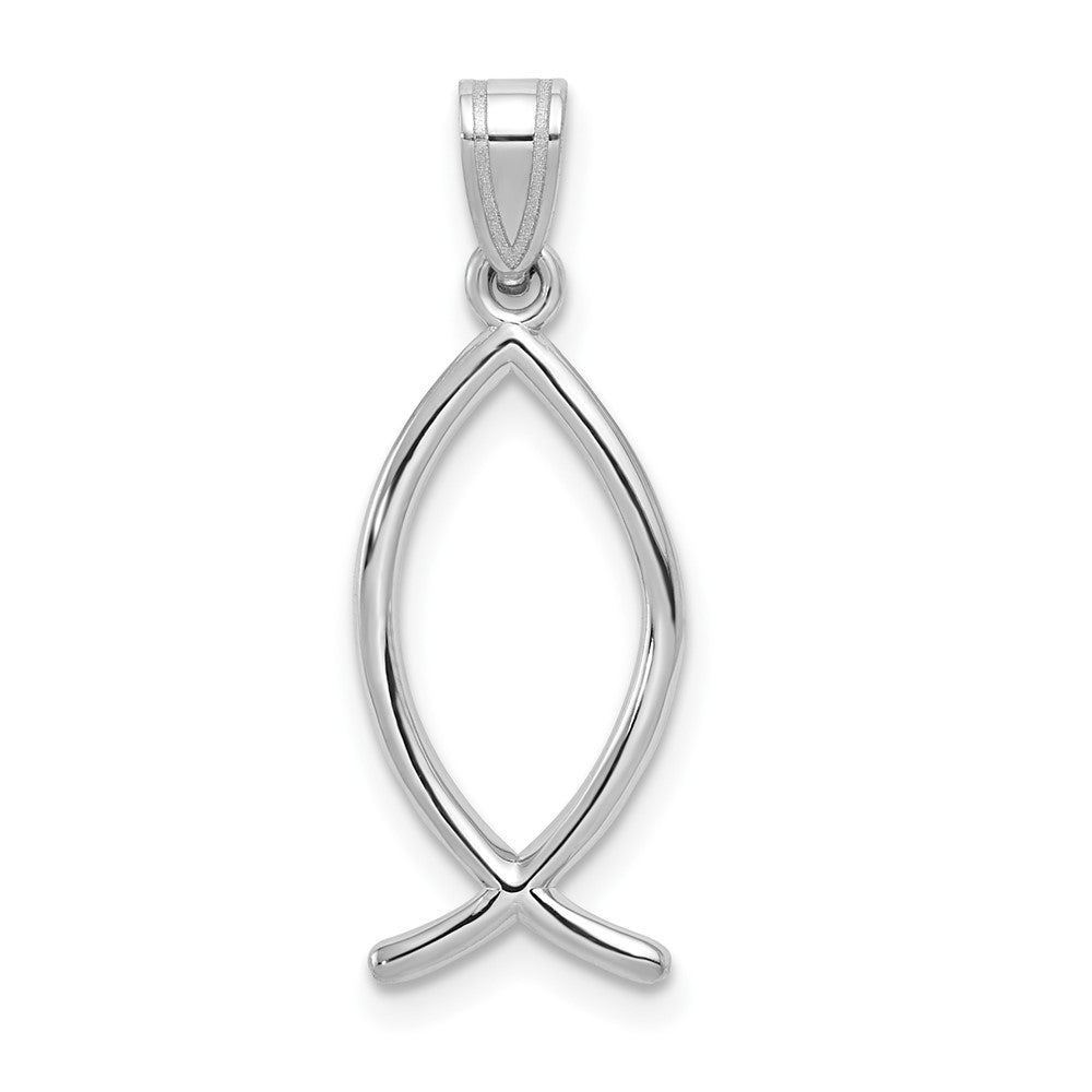 14k White Gold Ichthus Fish Pendant, 26 x 9 mm