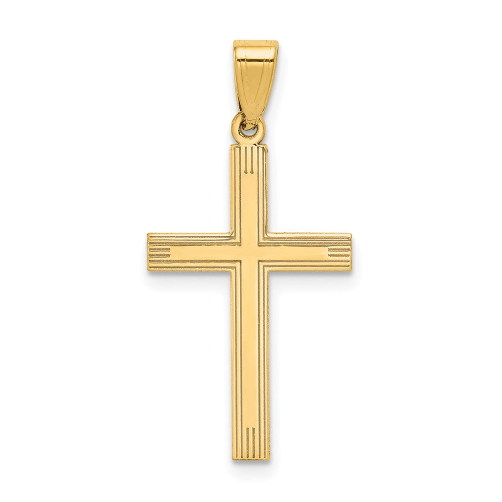 14k Polished Laser Etched Cross Charm, 28 x 15 mm