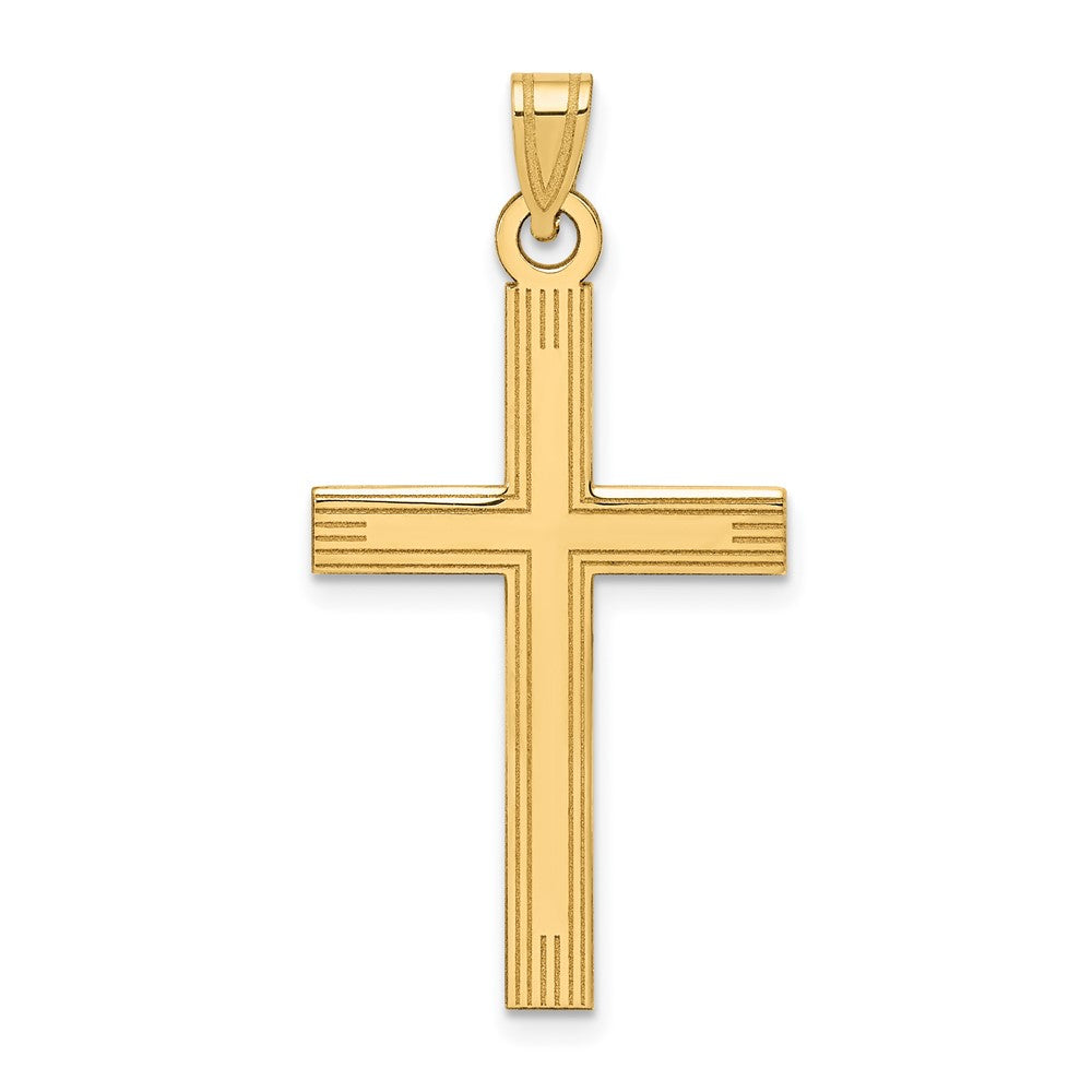 14k Laser Etched Cross Charm, 37 x 19 mm