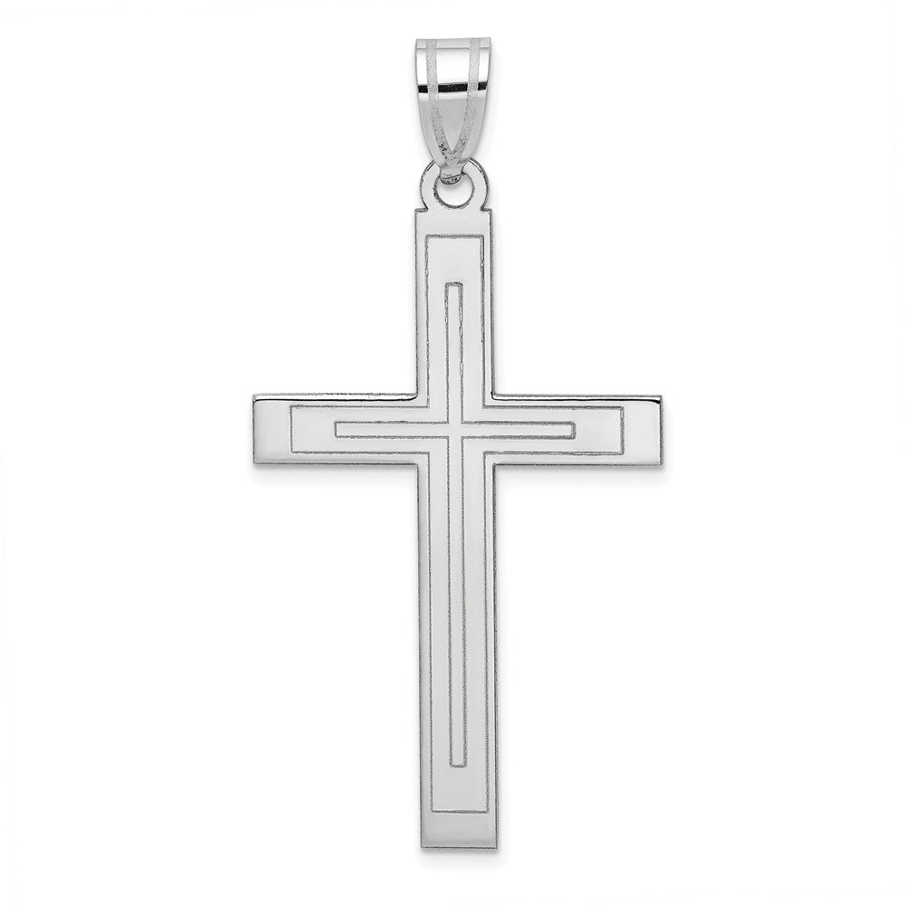 14k White Gold Cross Pendant, 50 x 26 mm