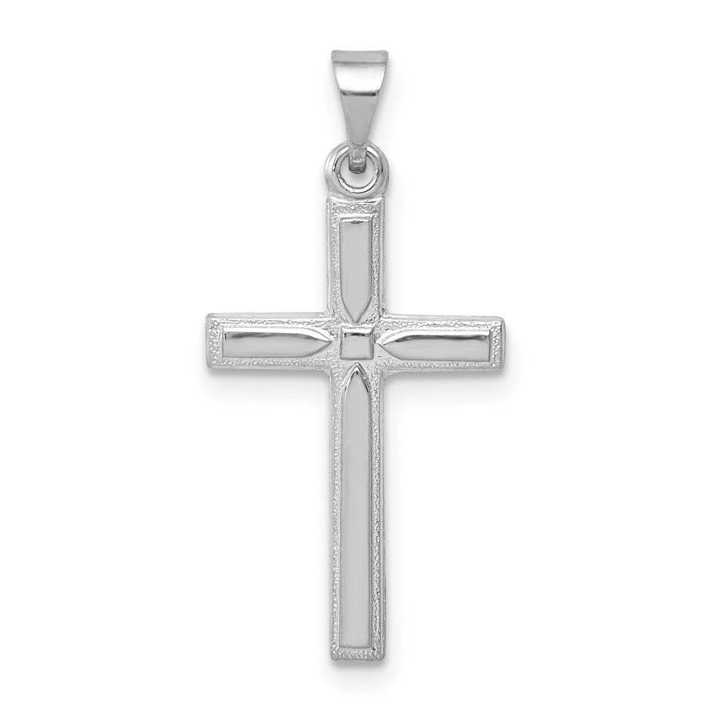 14k White Gold Hollow Cross Pendant, 24 x 12 mm
