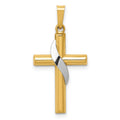 14K Two-Tone Hollow Cross with Drape Charm, 28 x 14 mm