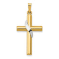 14K Two-Tone Hollow Cross with Drape Charm, 33 x 16 mm