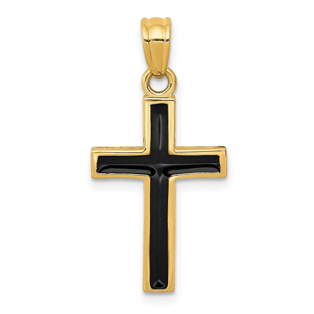 14k Black Epoxy Latin Cross Pendant, 26 x 13 mm