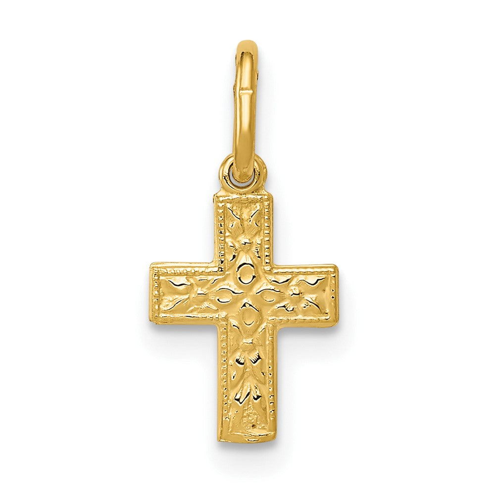 14K Floral Cross Charm, 15 x 13 mm