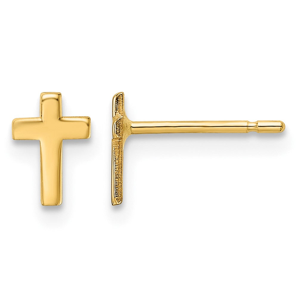 14k Polished Mini Cross Post Earrings, 6.5 x 4.5 mm