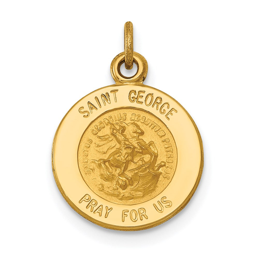 14k Polished and Satin Solid Saint George Medal Round Charm, 17.5 x 12.75 mm