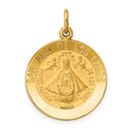 14k Polished and Satin Solid San Juan De Los Lagos Medal Round Pendant, 25 x 18.5 mm