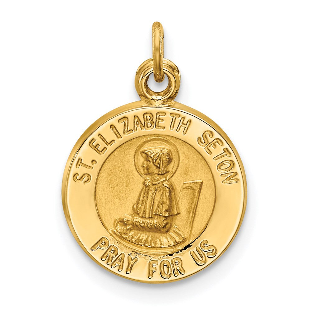 14k Polished and Satin Solid Saint Elizabeth Seton Medal Round Charm, 17.75 x 12.5 mm