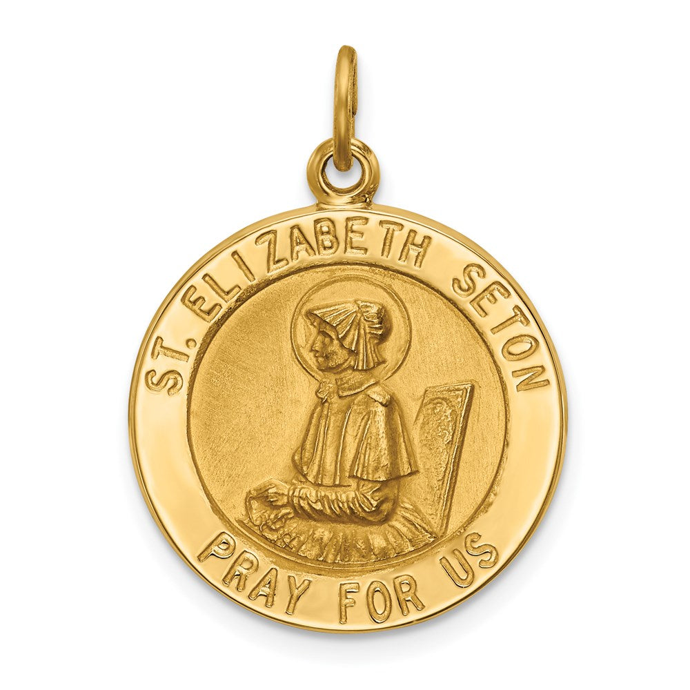 14k Polished and Satin Solid Saint Elizabeth Seton Medal Round Pendant, 26.5 x 19.5 mm