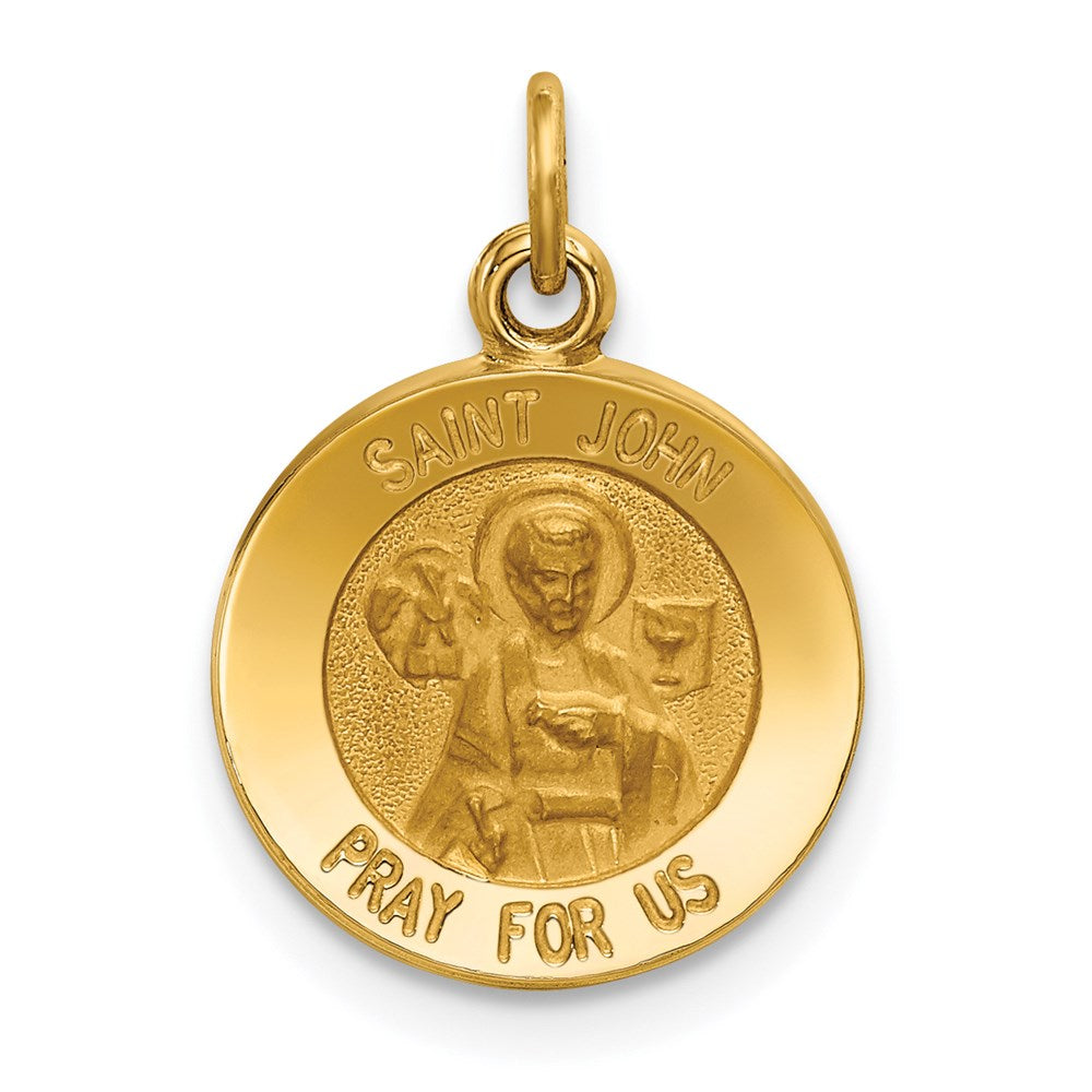 14k Polished and Satin Solid Saint John Medal Round Charm, 17.8 x 12.5 mm