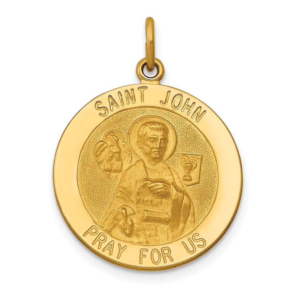 14k Polished and Satin Solid Saint John Medal Round Pendant, 26.5 x 19 mm