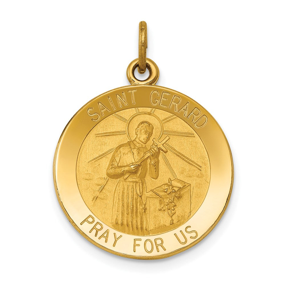 14k Polished and Satin Solid Saint Gerard Medal Round Pendant, 24.5 x 19 mm