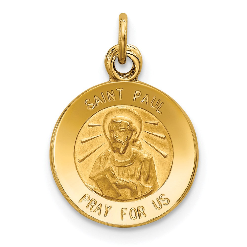 14k Polished and Satin Solid Saint Paul Medal Round Charm, 19 x 12 mm