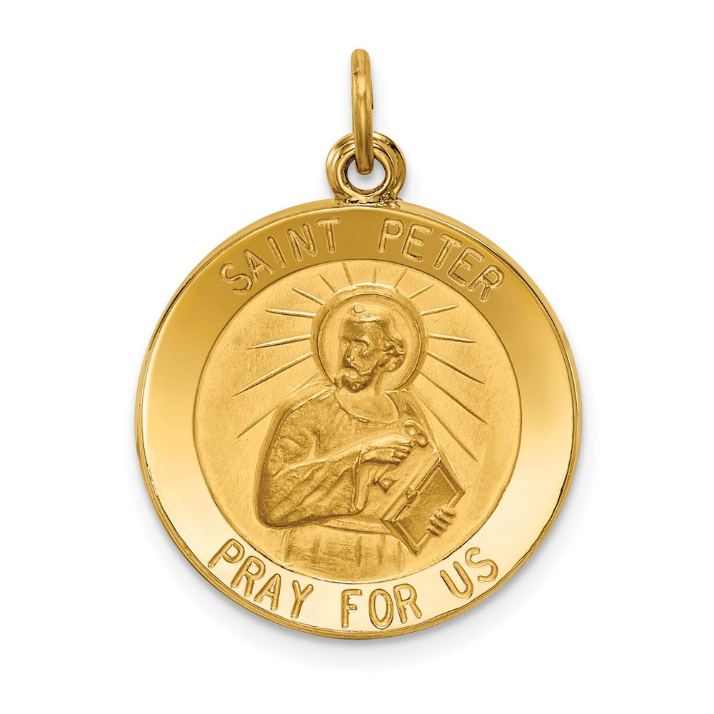 14k Polished and Satin Solid Saint Peter Medal Round Pendant, 26 x 19 mm