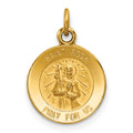 14k Polished and Satin Solid Saint Roch Medal Round Charm, 19 x 12 mm