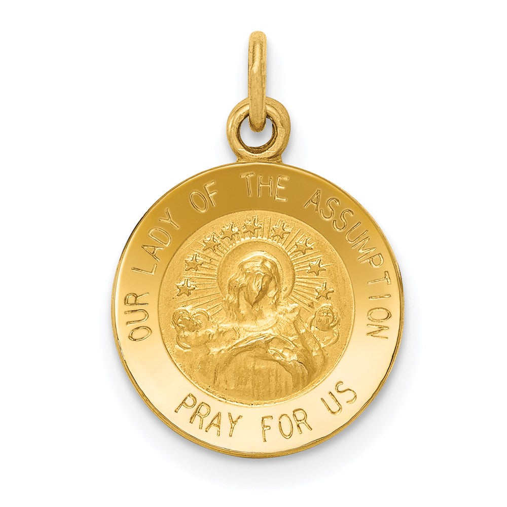 14k Polished and Satin Solid Our Lady Of The Assumption Medal Round Charm, 17 x 12 mm