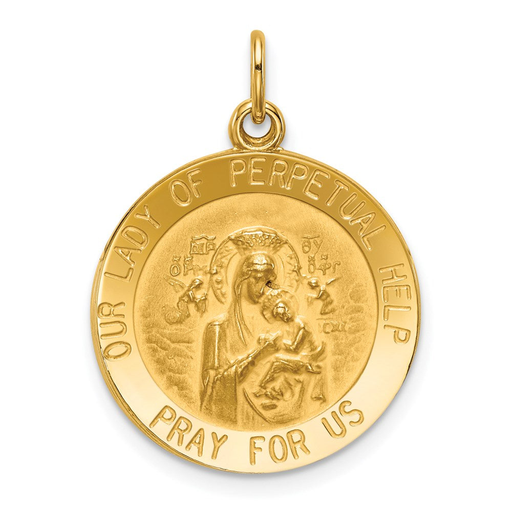 14k Polished and Satin Solid Our Lady of Perpetual Help Medal Round Pendant, 25 x 18 mm